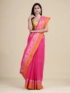 Laa Calcutta Pink & Orange Woven Design Zari Jute Silk Jamdani Saree