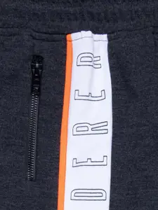 Status Quo Boys Charcoal Grey Solid Side Stripe With Typography Detail Track Pant