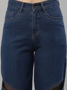 KASSUALLY Women Navy Blue Wide Leg High-Rise Mildly Distressed Stretchable Jeans