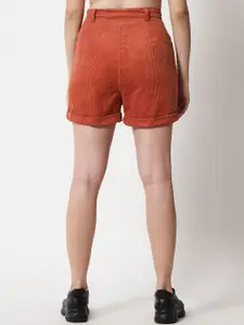 Trend Arrest Women Rust High-Rise Cotton Shorts