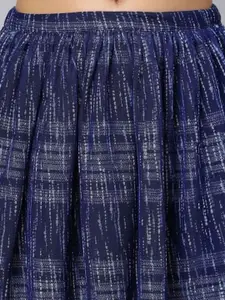 Oxolloxo Girls Navy Blue Printed Above-Knee Skirt