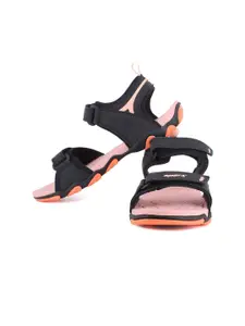 Sparx Women Black & Peach Colored Solid Floater Sandals