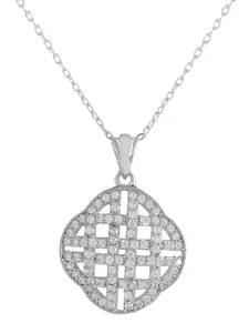 Studio Voylla 925 Sterling Silver American Diamond CZ Aesthetic Carved Pendant