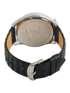 Daniel Klein Men Silver-Toned Patterned Dial & Black Leather Bracelet Style Straps Analogue Watch DK 1 13144
