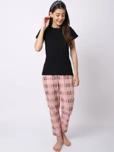 Boston Club Women Peach-Coloured & Black Printed Night Suit