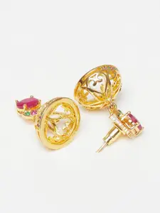 Voylla Gold-Toned & Pink Contemporary Jhumkas Earrings