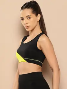 Alcis Black & Yellow Colourblocked Bra Lightly Padded