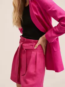 MANGO Women Pink Linen Shorts