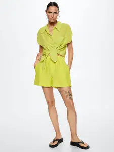 MANGO Women Lime Green Linen Shorts