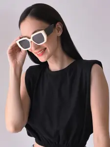 HAUTE SAUCE by  Campus Sutra HAUTE SAUCE by Campus Sutra Women Grey Lens & Black Butterfly Sunglasses with UV Protected Lens