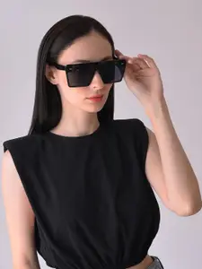 HAUTE SAUCE by  Campus Sutra HAUTE SAUCE by Campus Sutra Women Black Lens & Black Oversized Sunglass  SS22_HSSG1192