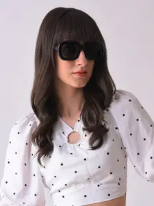 HAUTE SAUCE by  Campus Sutra HAUTE SAUCE by Campus Sutra Women Black Lens & Black Oversized Sunglasses with UV Protected Lens