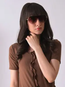 HAUTE SAUCE by  Campus Sutra HAUTE SAUCE by Campus Sutra Women Brown Lens & Pink Oversized Sunglasses with Polarised Lens