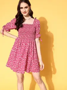 Berrylush Women Pink Floral Volume Play Dress