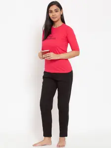 Claura Women Pink & Black Printed Night Suit