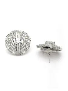 Karatcart Silver Tone American Diamond Stud Earrings for Women