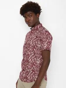 FOREVER 21 Men Maroon & White Printed Casual Shirt
