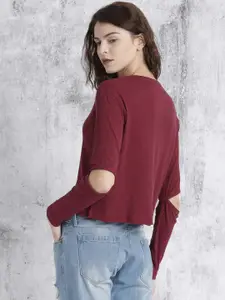 Roadster Women Maroon Self- Design Top