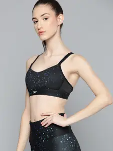 Reebok Black & Blue Speckle Lux Strappy Bra
