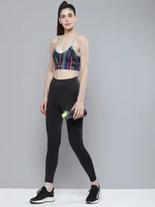 Reebok Black & Sea Green MYT Printed Removable Padding Sports Bra