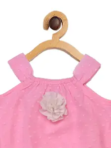 Creative Kids Girls Pink Self Design Romper Dress