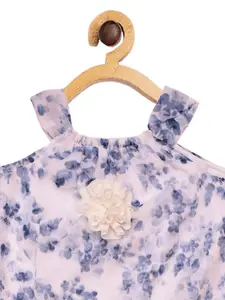Creative Kids Girls White & Blue Floral Print Romper Dress