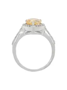 ANAYRA 925 Sterling Silver Silver-Toned White & Yellow AD-Studded Finger Ring