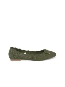 Forever Glam by Pantaloons Women Olive Green Embellished Ballerinas with Bows Flats