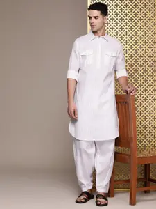 House of Pataudi Striped Jashn Regular Pathani Kurta with Pyjama