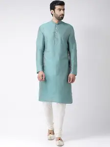 KISAH Men Magenta Printed Kurta with Churidar & Jacket