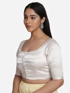THE WEAVE TRAVELLER Women White Solid Ready-made Saree Blouse