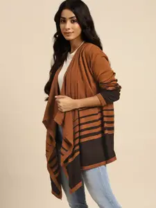 all about you Women Brown Striped Striped Shrug