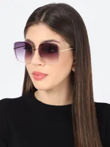 MARC LOUIS Women Grey Lens & Gold-Toned Square Sunglasses with UV Protected Lens  B80-422