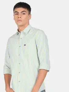 Arrow Men Yellow and Blue Striped Casual Shirt
