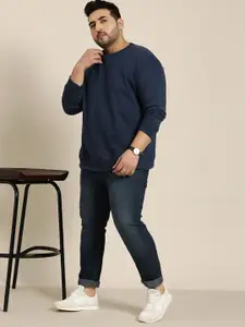 Sztori Men Plus Size Navy Blue Round Neck Pullover Sweatshirt