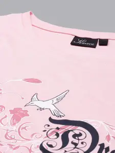 Kryptic Women Pack Of 2 Pink and Orange Printed Pure Cotton Lounge T-Shirts