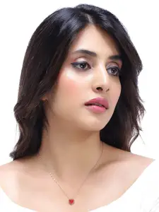 Yellow Chimes Rose Gold-Plated Red Stone-Studded Heart Charm Pendant With Chain