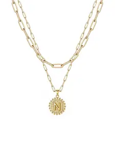 Yellow Chimes Gold-Plated Layered Initial Letter A Link Chain Pendant Necklace