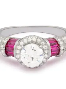 ANAYRA White Sterling Silver American Diamond Studded Ring