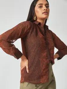 The Label Life Women Orange Comfort Snake Print Casual Shirt