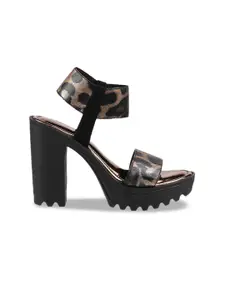 Catwalk Women Bronze-Toned Camouflage Printed Platform Heels