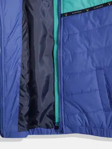 Allen Solly Junior Boys Blue & Green Colourblocked Hooded Padded Jacket