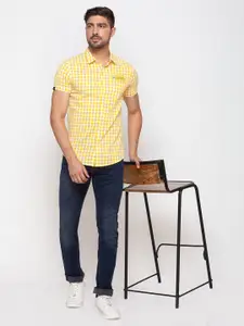 SPYKAR Men Yellow Slim Fit Gingham Checks Checked Casual Shirt