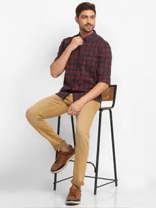 SPYKAR Men Grey Slim Fit Checked Casual Shirt