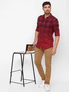SPYKAR Men Red Slim Fit Tartan Checks Checked Casual Shirt