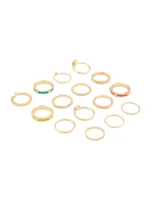 Zaveri Pearls Set of 15 Gold-Plated White & Blue Stone Studded Contemporary Stackable Finger Ring