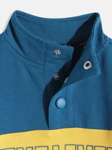 Allen Solly Junior Boys Blue & Yellow Striped Henley Neck Sweatshirt