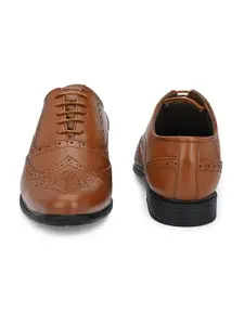 Azzaro Black Men Tan Brown Solid Formal Leather Brogues