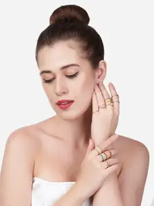 AMI Set Of 15 Gold-Plated Stone-Studded & Beaded Finger Rings