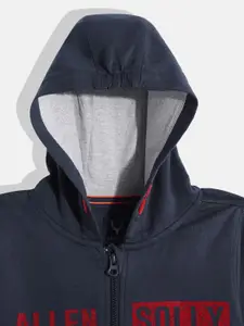 Allen Solly Junior Boys Navy Blue  Pure Cotton Brand Logo Printed Hooded Sweatshirt